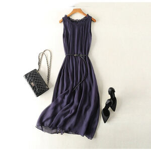 NWT Silk Sleeveless Dress Navy For Vacation One Size Honeymoon $209